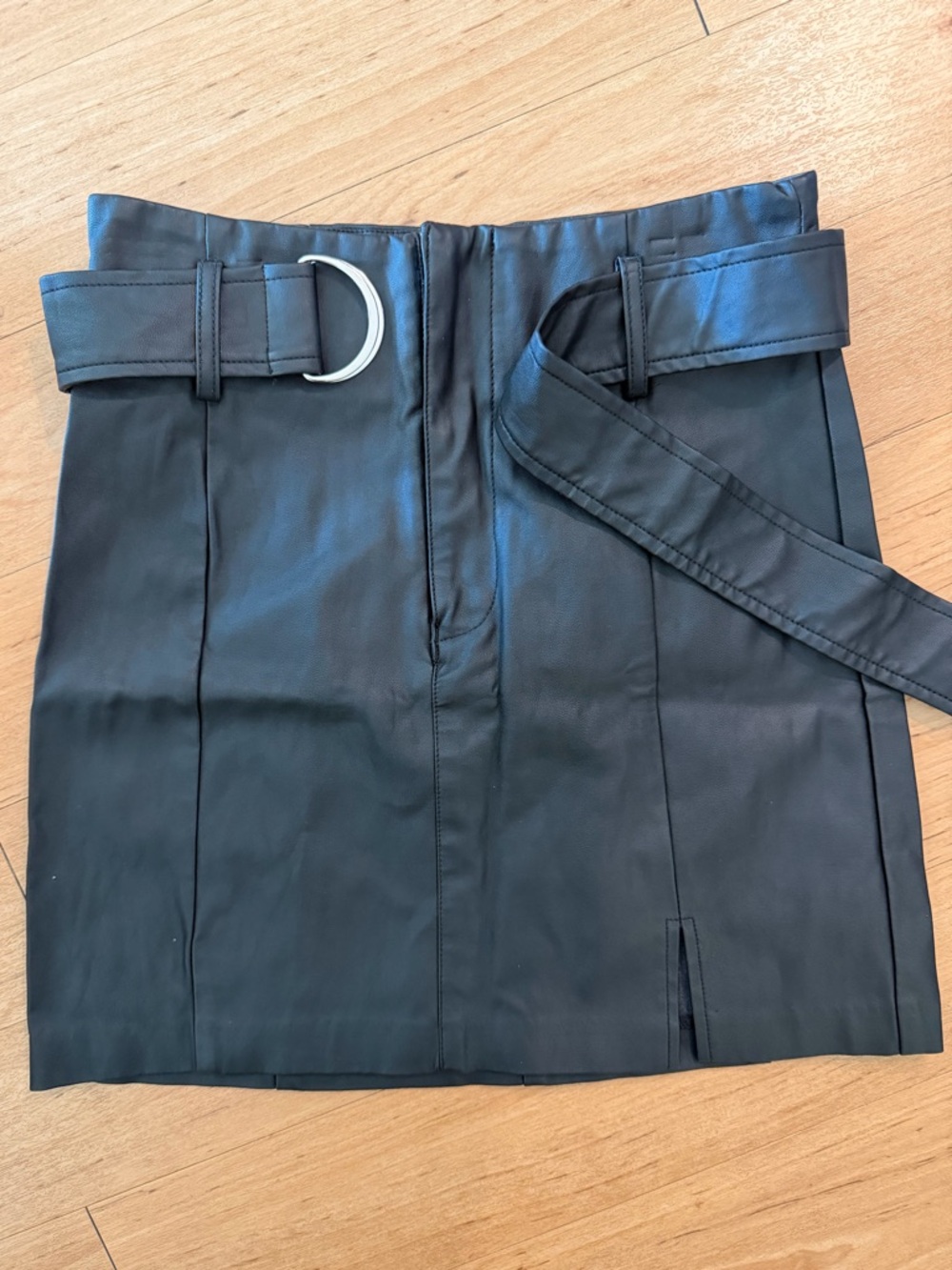 Black Faux Leather Mini Skirt with Belt